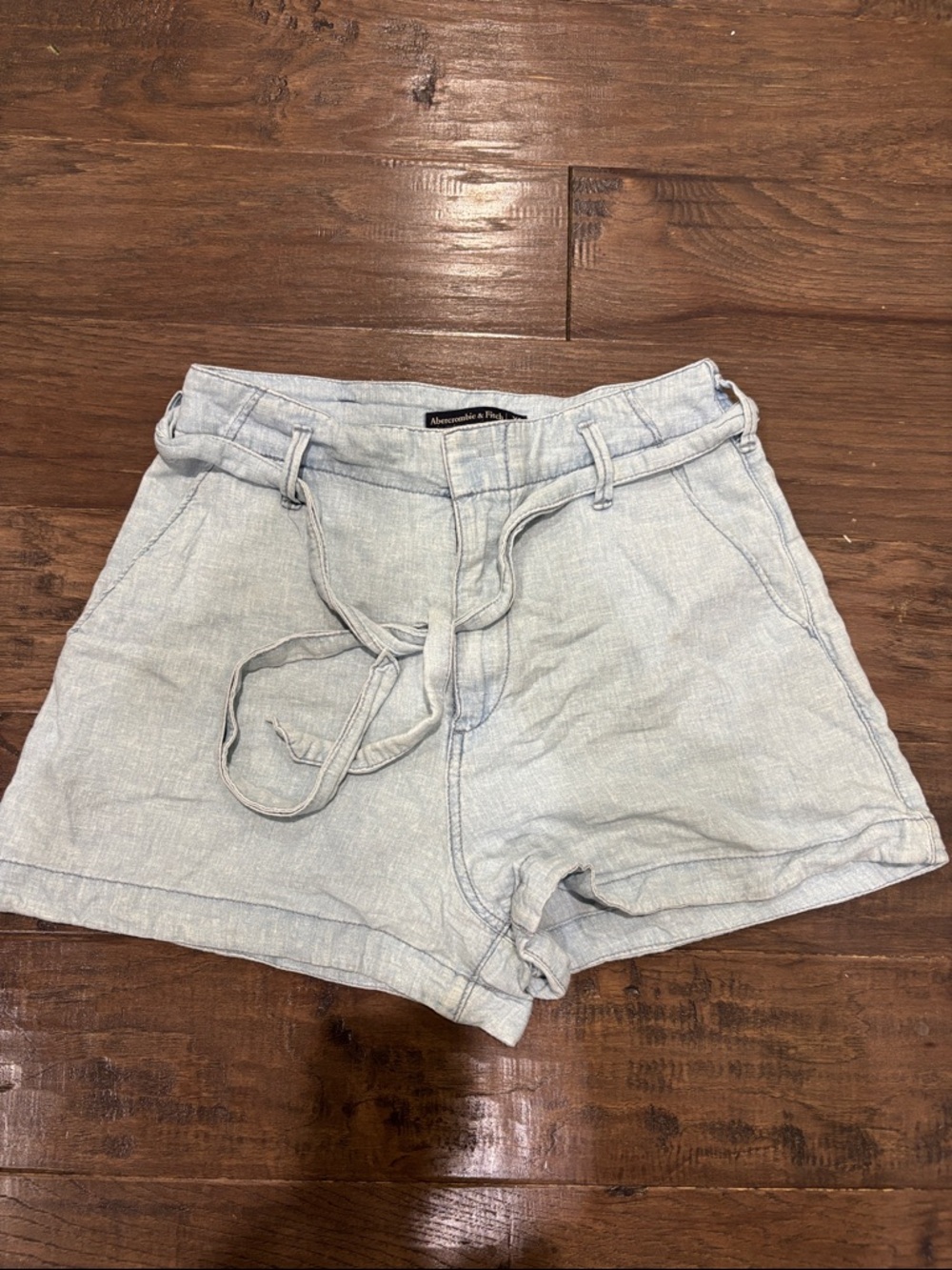 Abercrombie & Fitch Pale Blue Linen-Blend High-Waist Women's Shorts